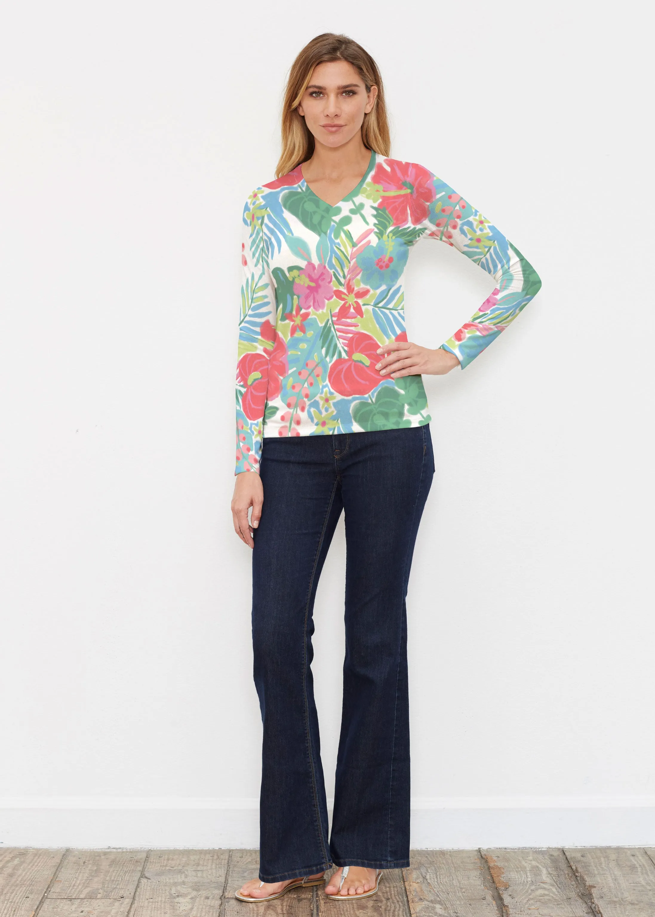 Hawaiian Fling (22141) ~ Butterknit Long Sleeve V-Neck Top