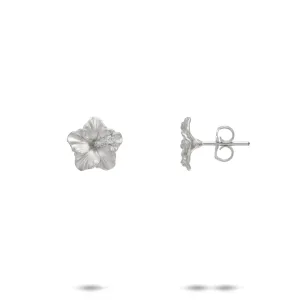 Hawaiian Gardens Hibiscus Earrings in White Gold with Diamonds - 9.5mm