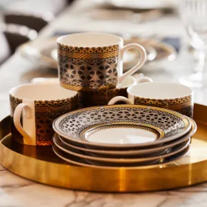 Hawthorne Onyx Gold & Platinum Cups & Saucers, Set of 4