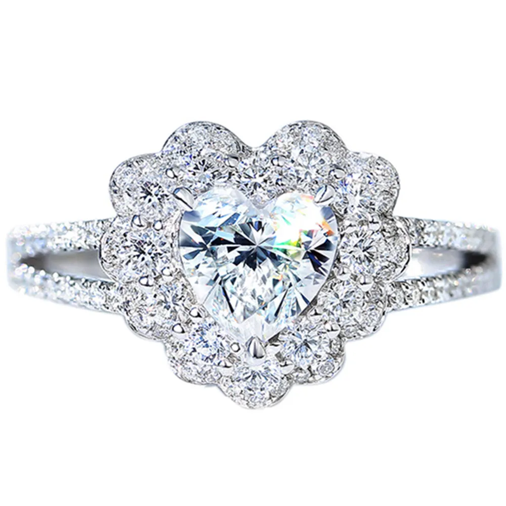 Heart Cut GIA Diamond Flower Halo Ring