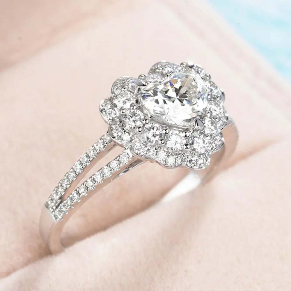 Heart Cut GIA Diamond Flower Halo Ring