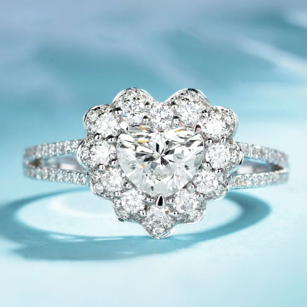 Heart Cut GIA Diamond Flower Halo Ring