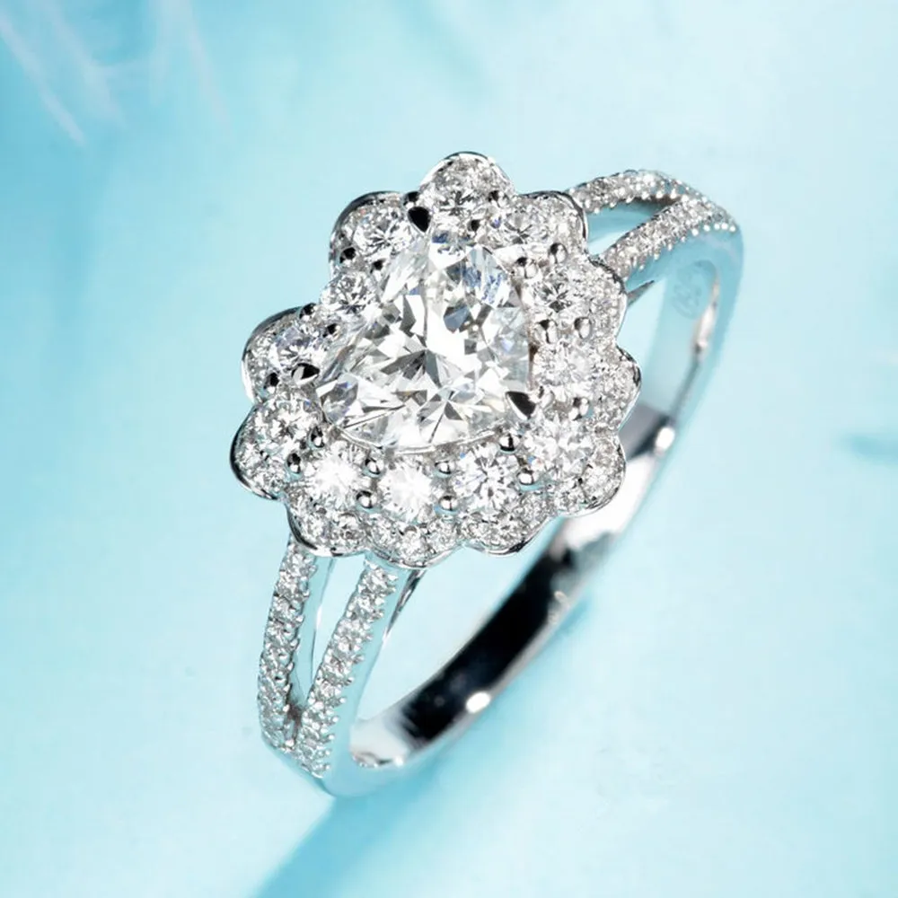 Heart Cut GIA Diamond Flower Halo Ring