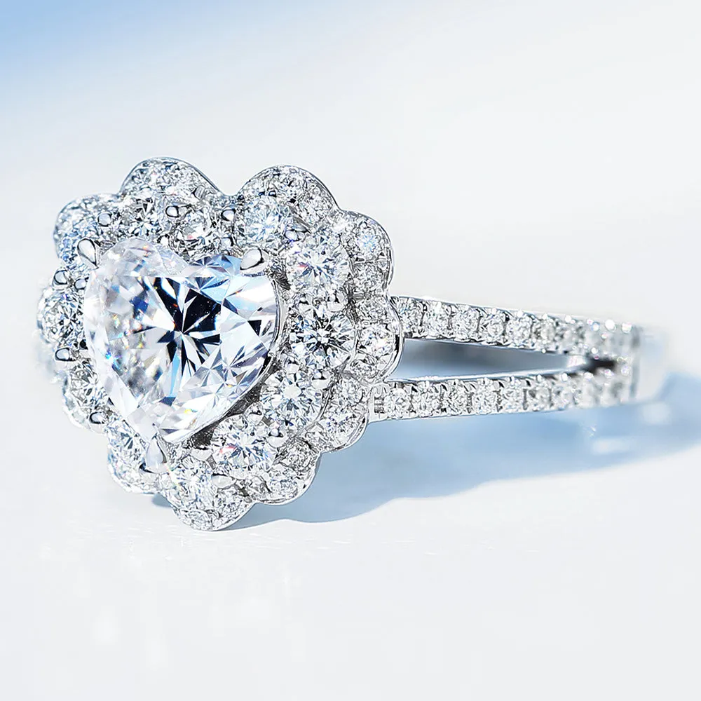 Heart Cut GIA Diamond Flower Halo Ring