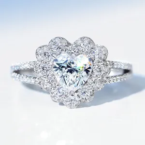 Heart Cut GIA Diamond Flower Halo Ring