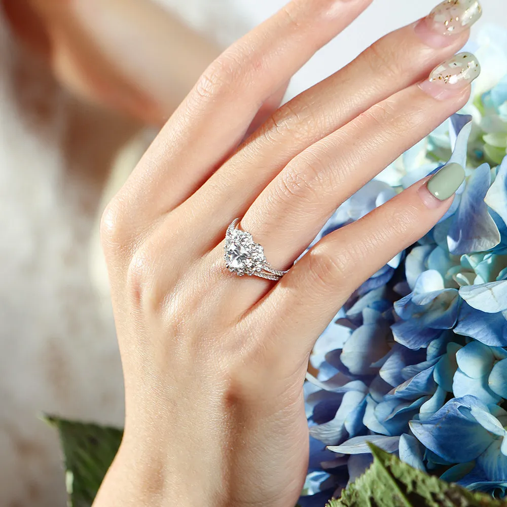 Heart Cut GIA Diamond Flower Halo Ring