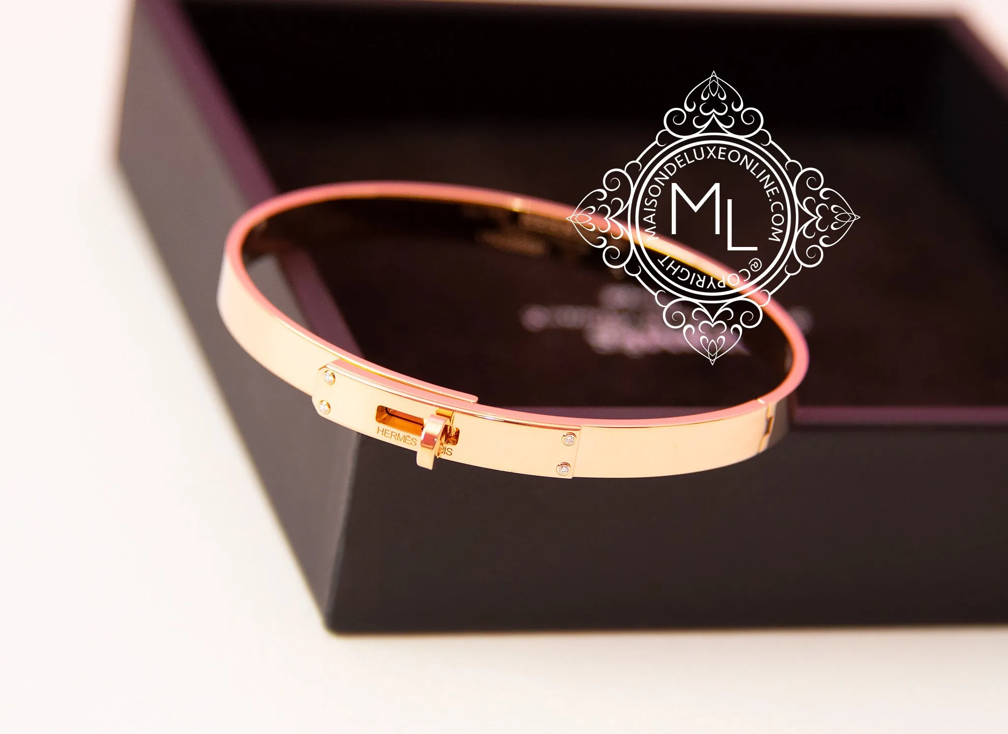 Hermes Rose Gold 4 Diamonds Kelly Bracelet SH