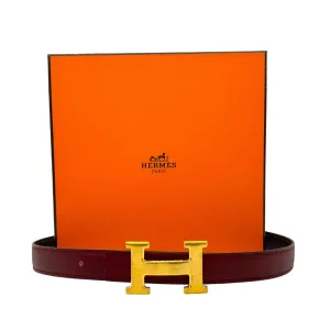 HERMÈS Unisex Constance Reversible Leather Belt with Gold Plated "H" Buckle - Brique Red & Brown