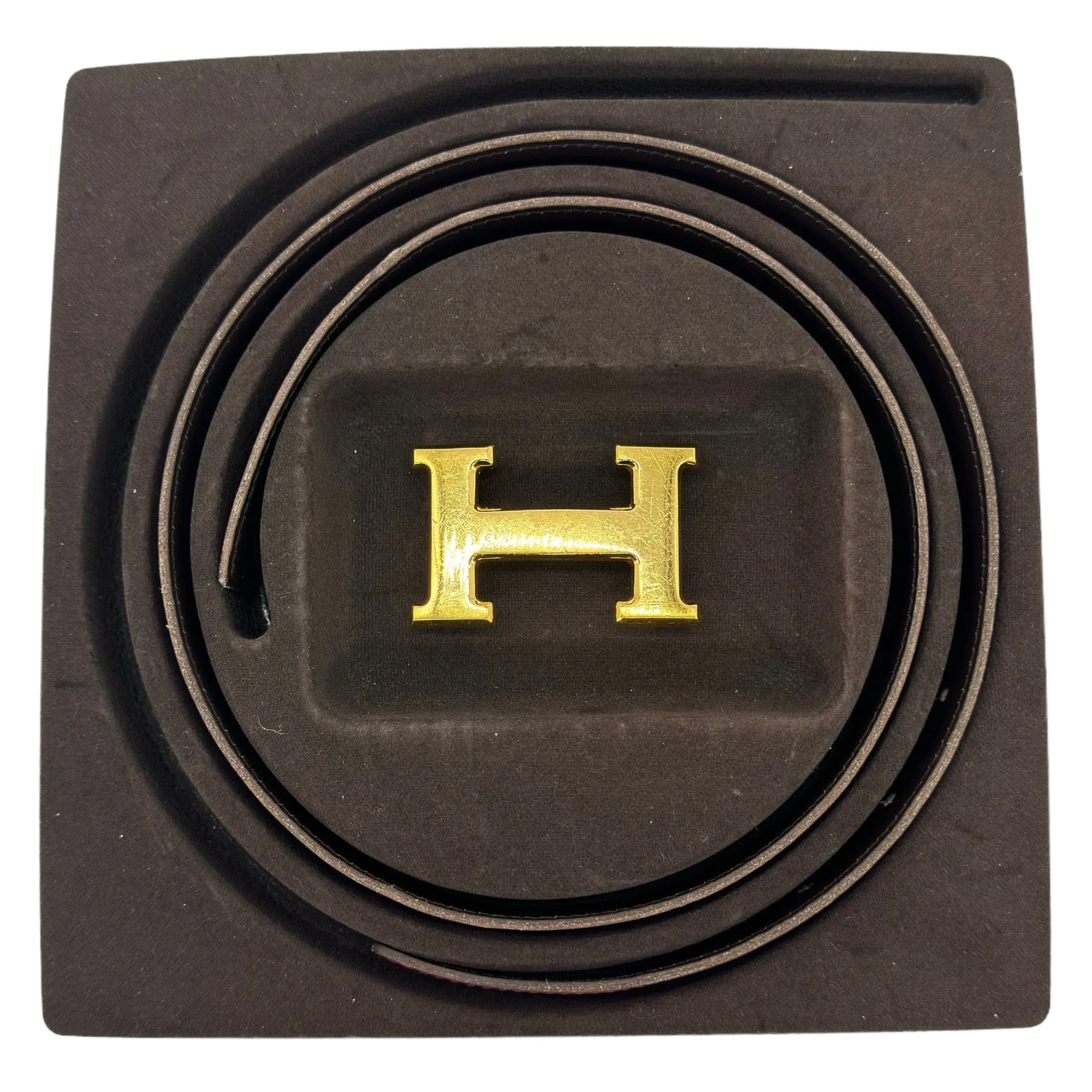 HERMÈS Unisex Constance Reversible Leather Belt with Gold Plated "H" Buckle - Brique Red & Brown