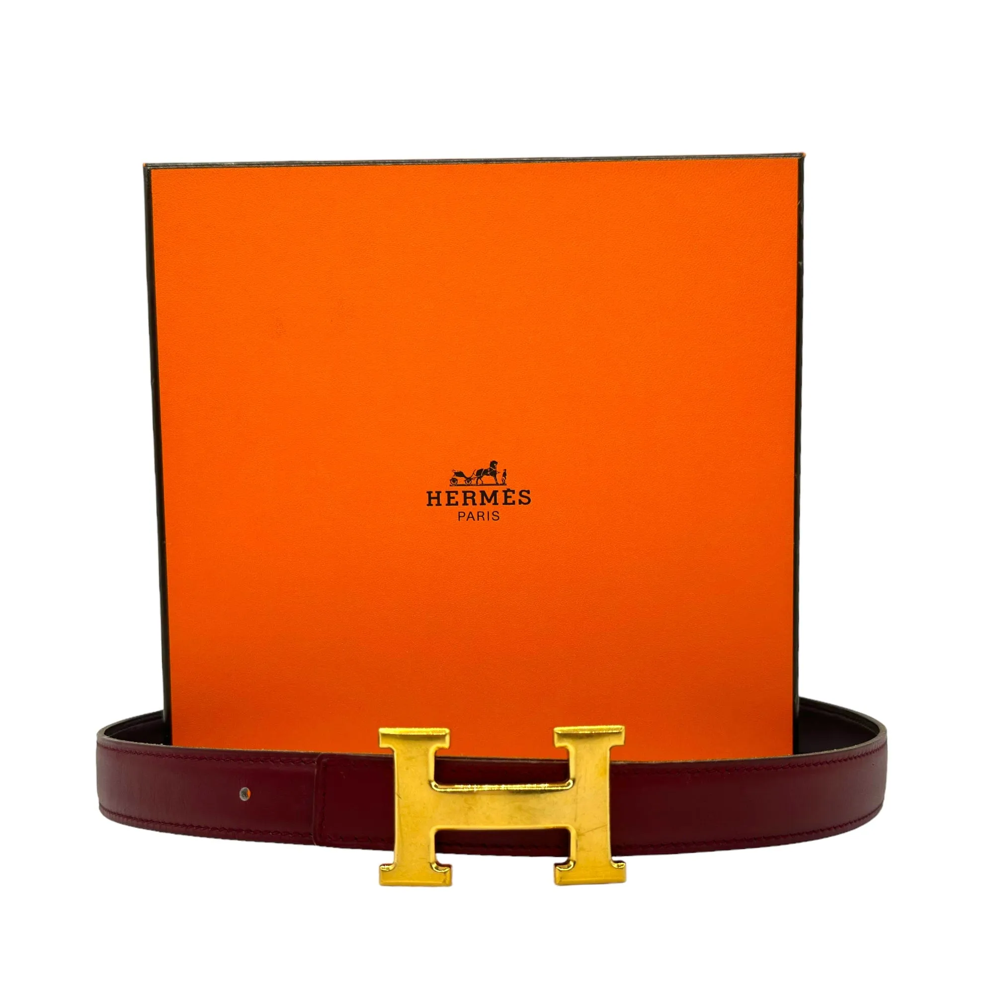 HERMÈS Unisex Constance Reversible Leather Belt with Gold Plated "H" Buckle - Brique Red & Brown