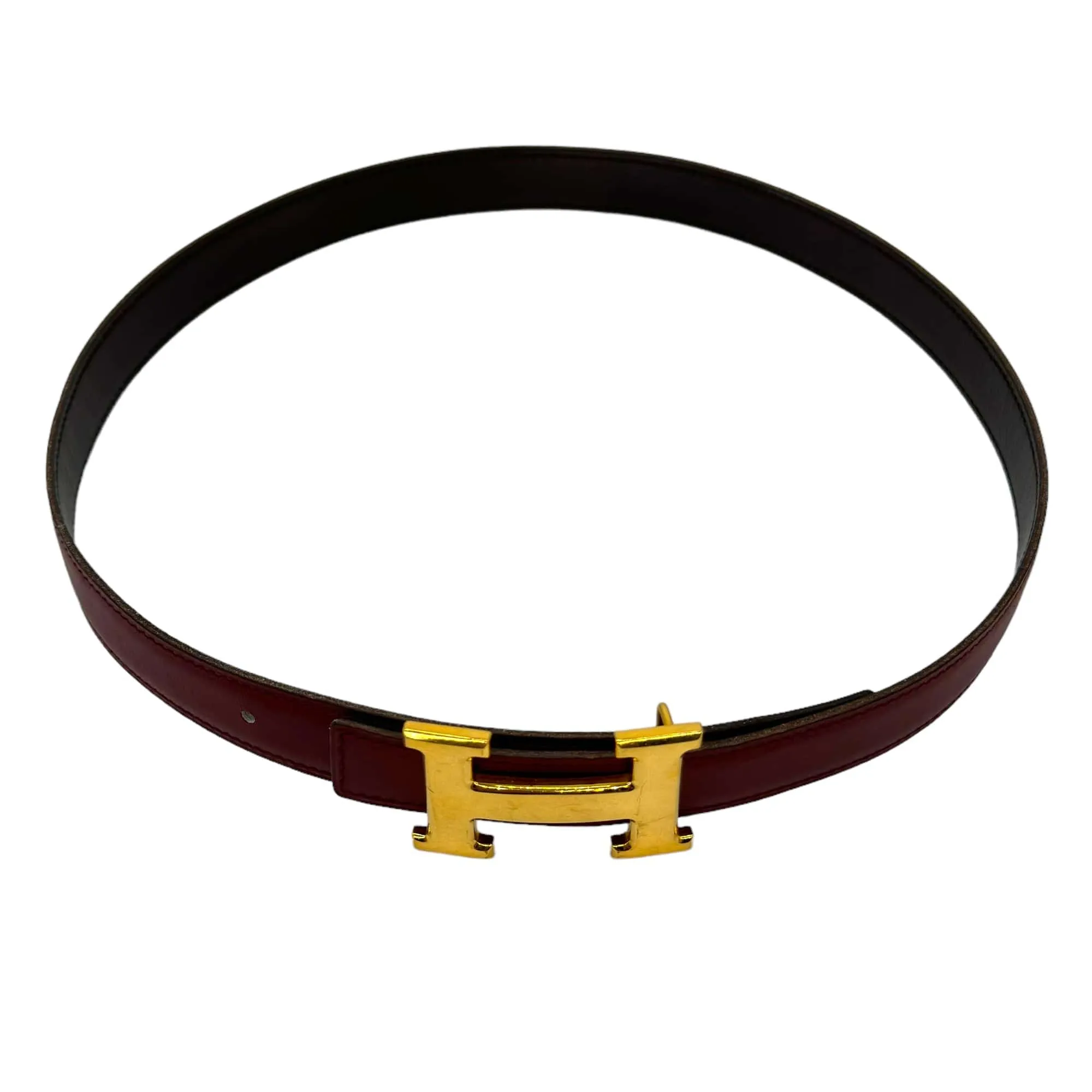 HERMÈS Unisex Constance Reversible Leather Belt with Gold Plated "H" Buckle - Brique Red & Brown