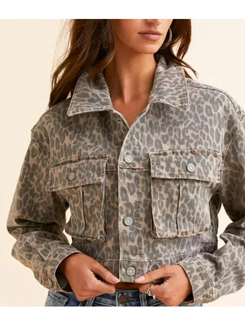 Hidden Cheetah Denim Cropped Stretch Jacket