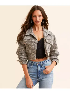 Hidden Cheetah Denim Cropped Stretch Jacket