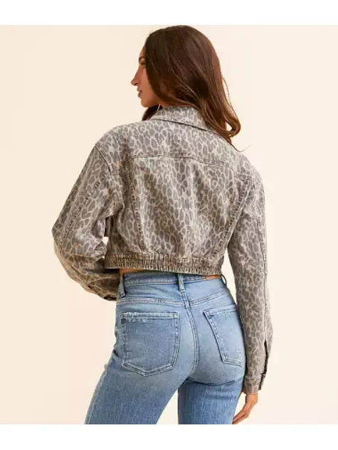 Hidden Cheetah Denim Cropped Stretch Jacket