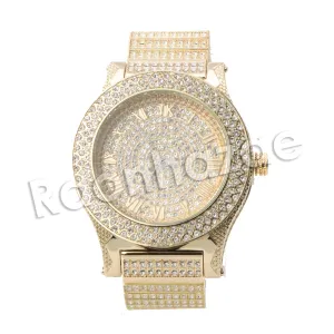 HIP HOP RAONHAZAE RIHANNA LUXURY GOLD FINISHED LAB DIAMOND WATCH