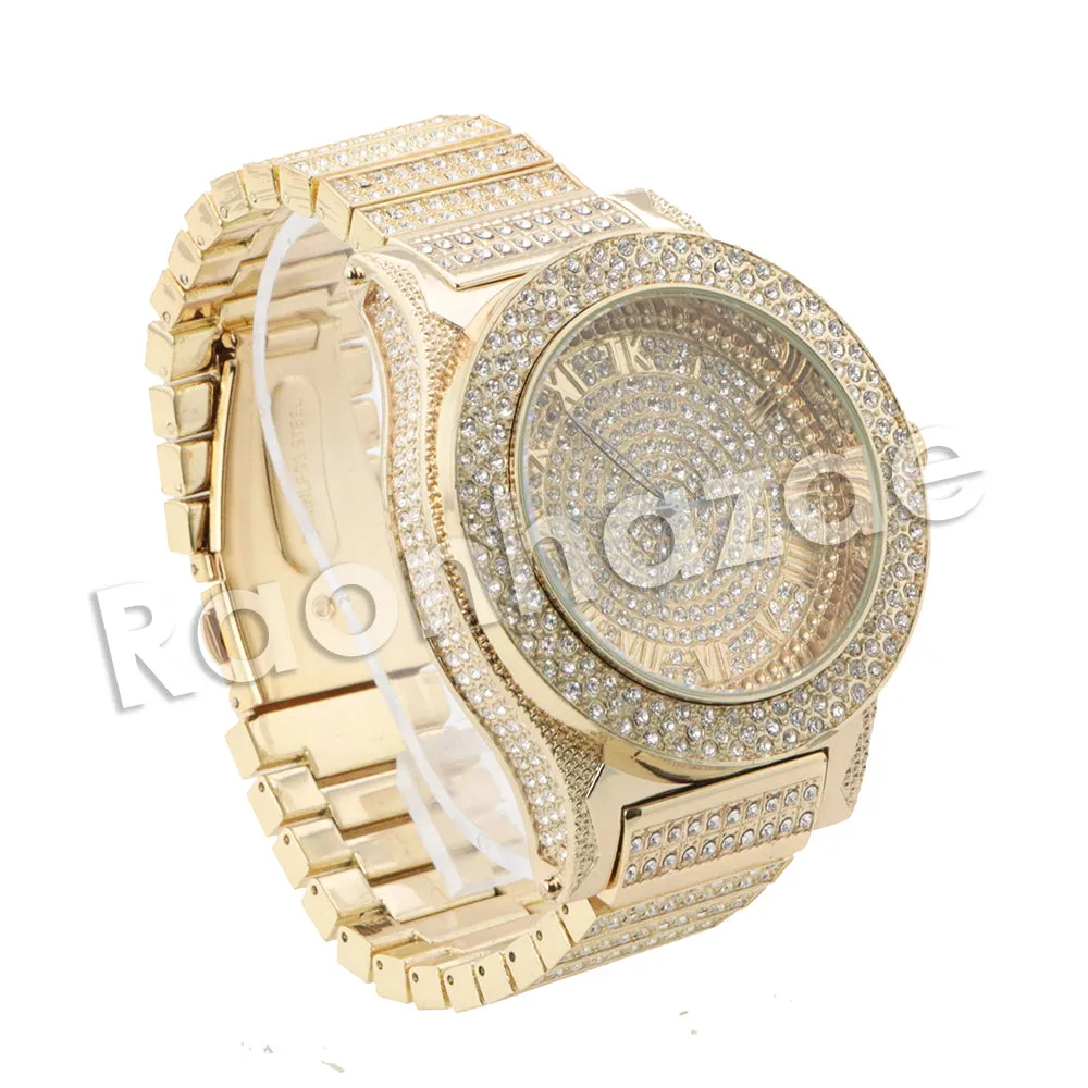 HIP HOP RAONHAZAE RIHANNA LUXURY GOLD FINISHED LAB DIAMOND WATCH