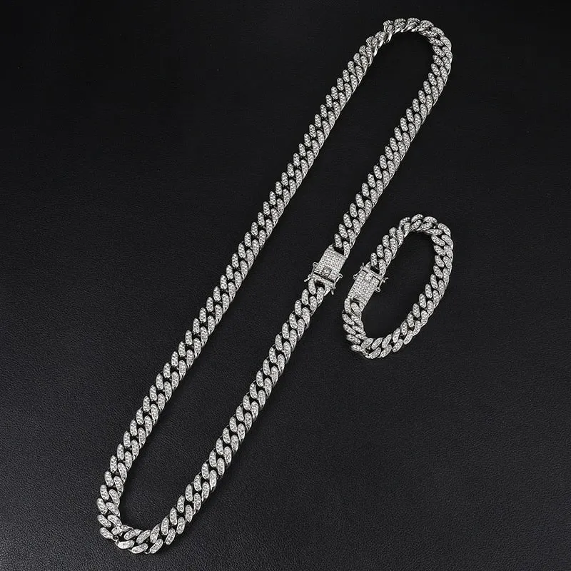 Icy Cuban Link(13mm) Necklace   Bracelet Combo