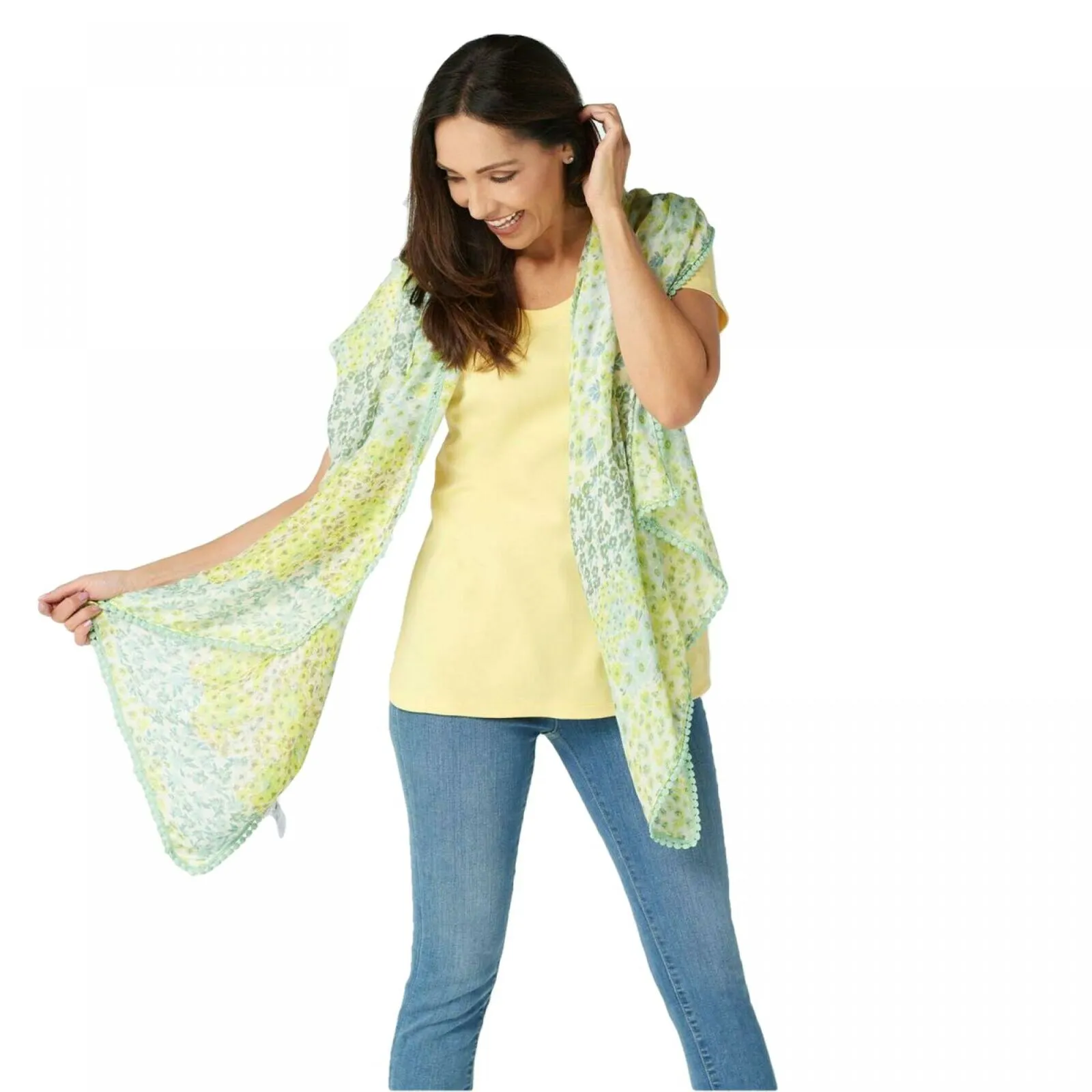 Isaac Mizrahi Live! Women's Ditzy Floral Printed Scarf With Lollipop Trim