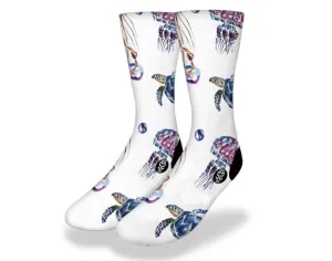 ISLAND LIFE JELLYFISH & SEA TURTLES Fun Sea Life Socks