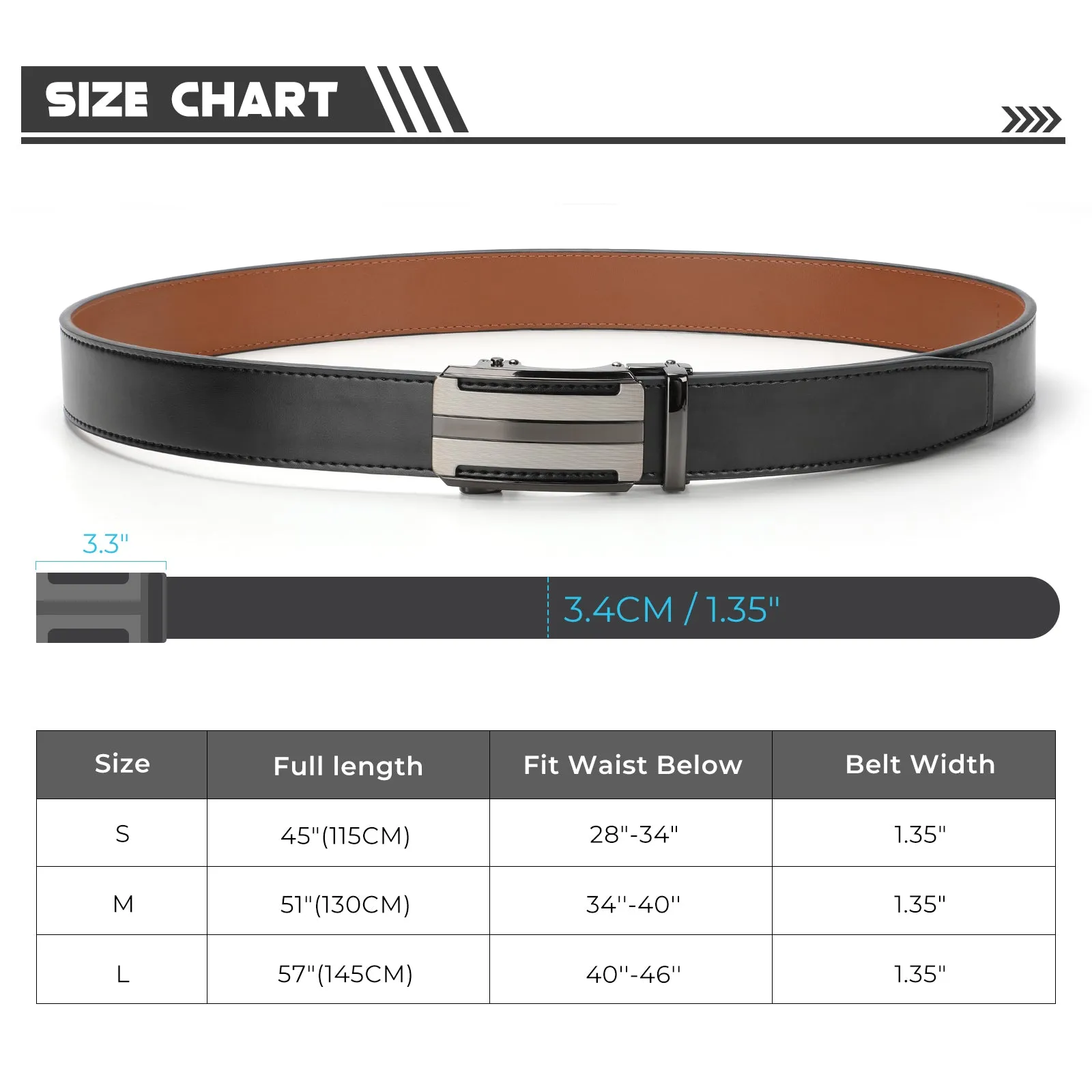 JASGOOD 1 Pack Black Automatic Ratchet Split Genuine Leather Men Dress Belt