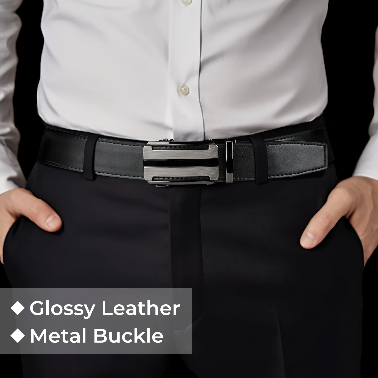 JASGOOD 1 Pack Black Automatic Ratchet Split Genuine Leather Men Dress Belt