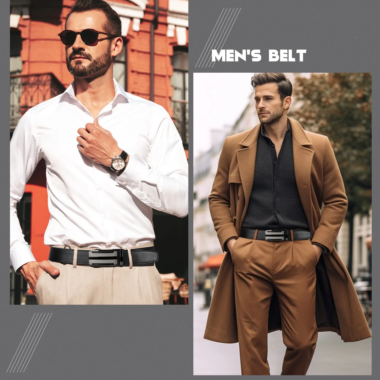 JASGOOD 1 Pack Black Automatic Ratchet Split Genuine Leather Men Dress Belt