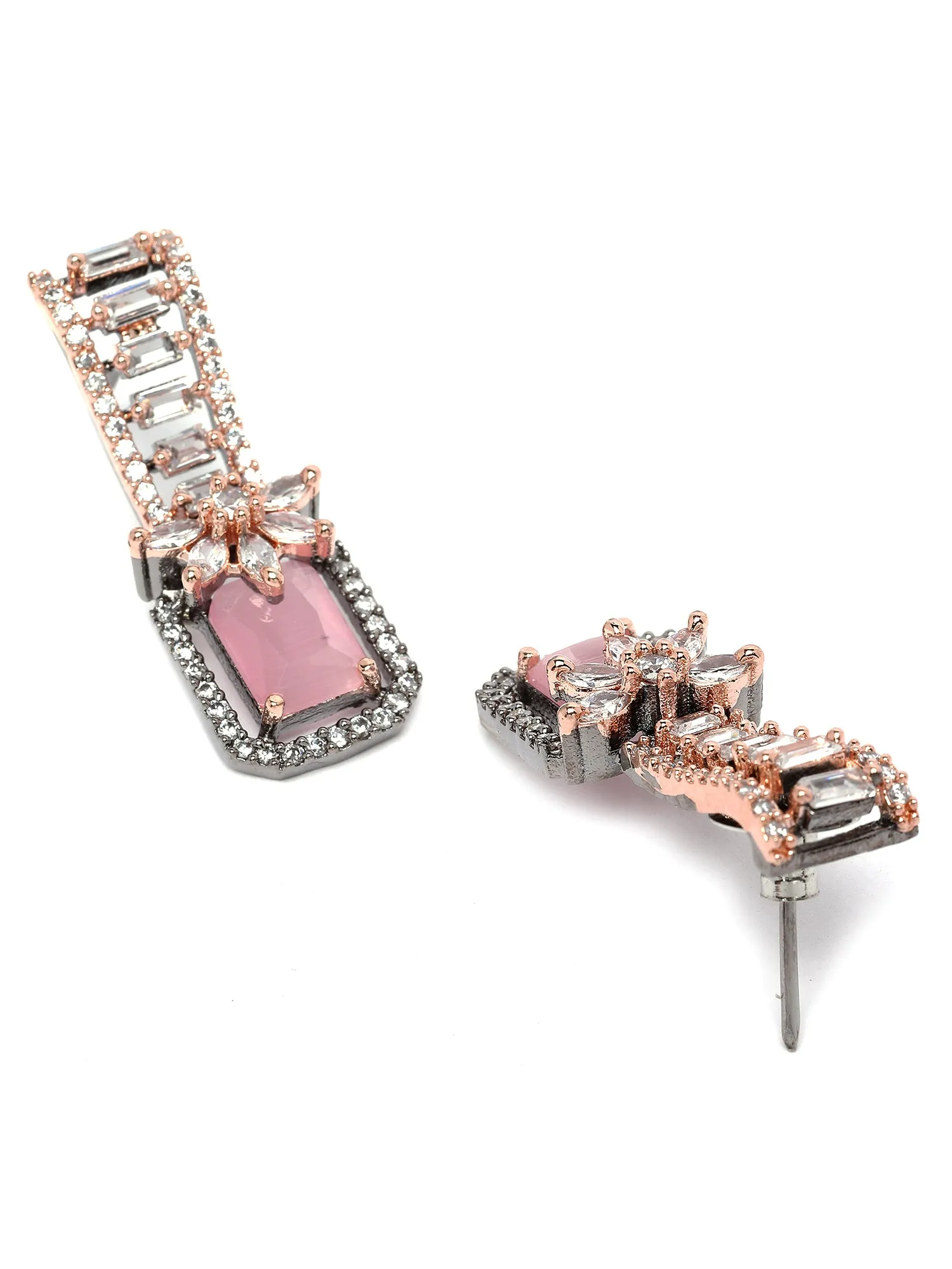 Karatcart Black Rose Gold Plated Pink Cubic Zirconia Drop Earrings for Women