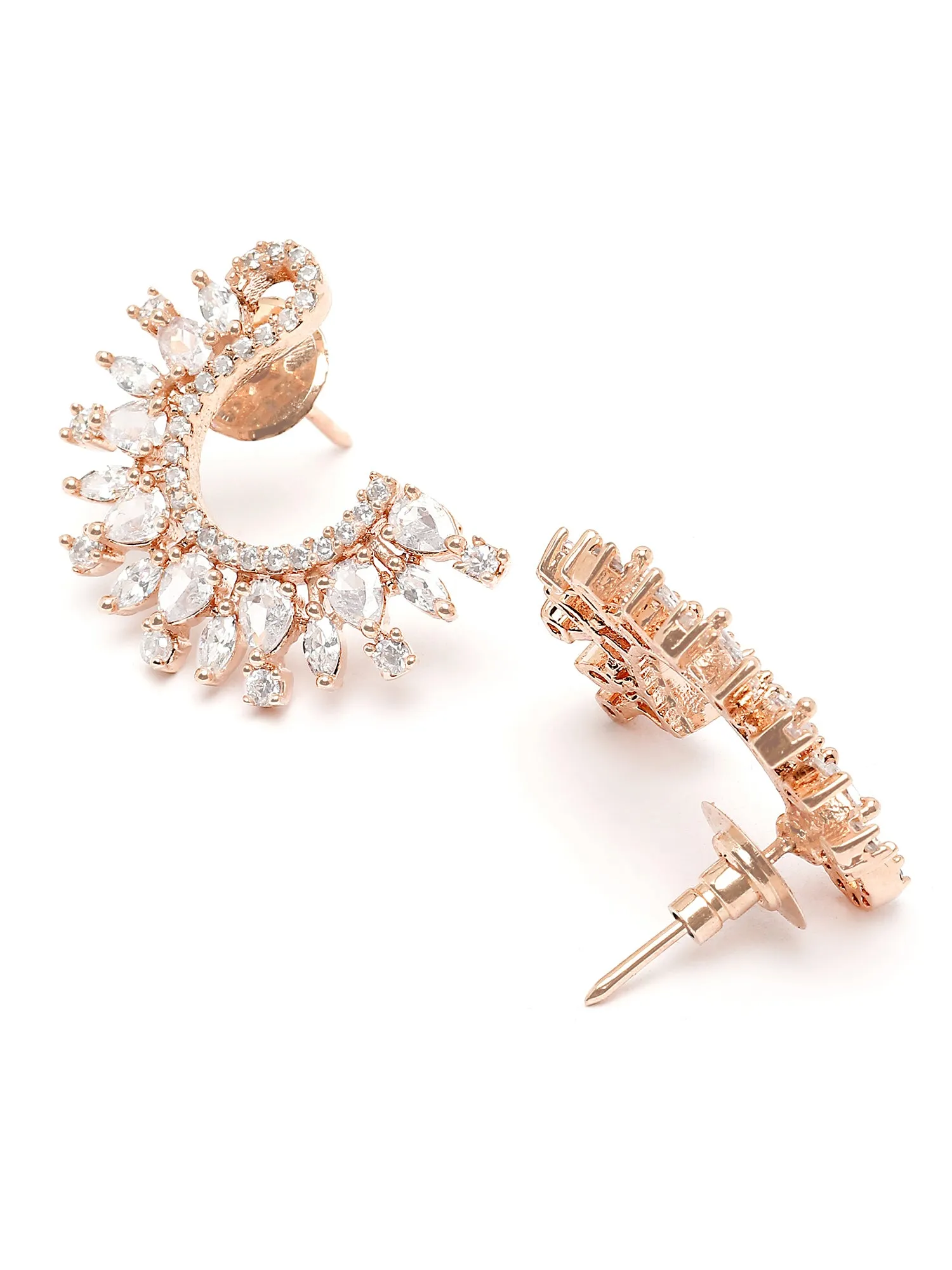 Karatcart Rose Gold Plated Cubic Zirconia Stud Earrings for Women