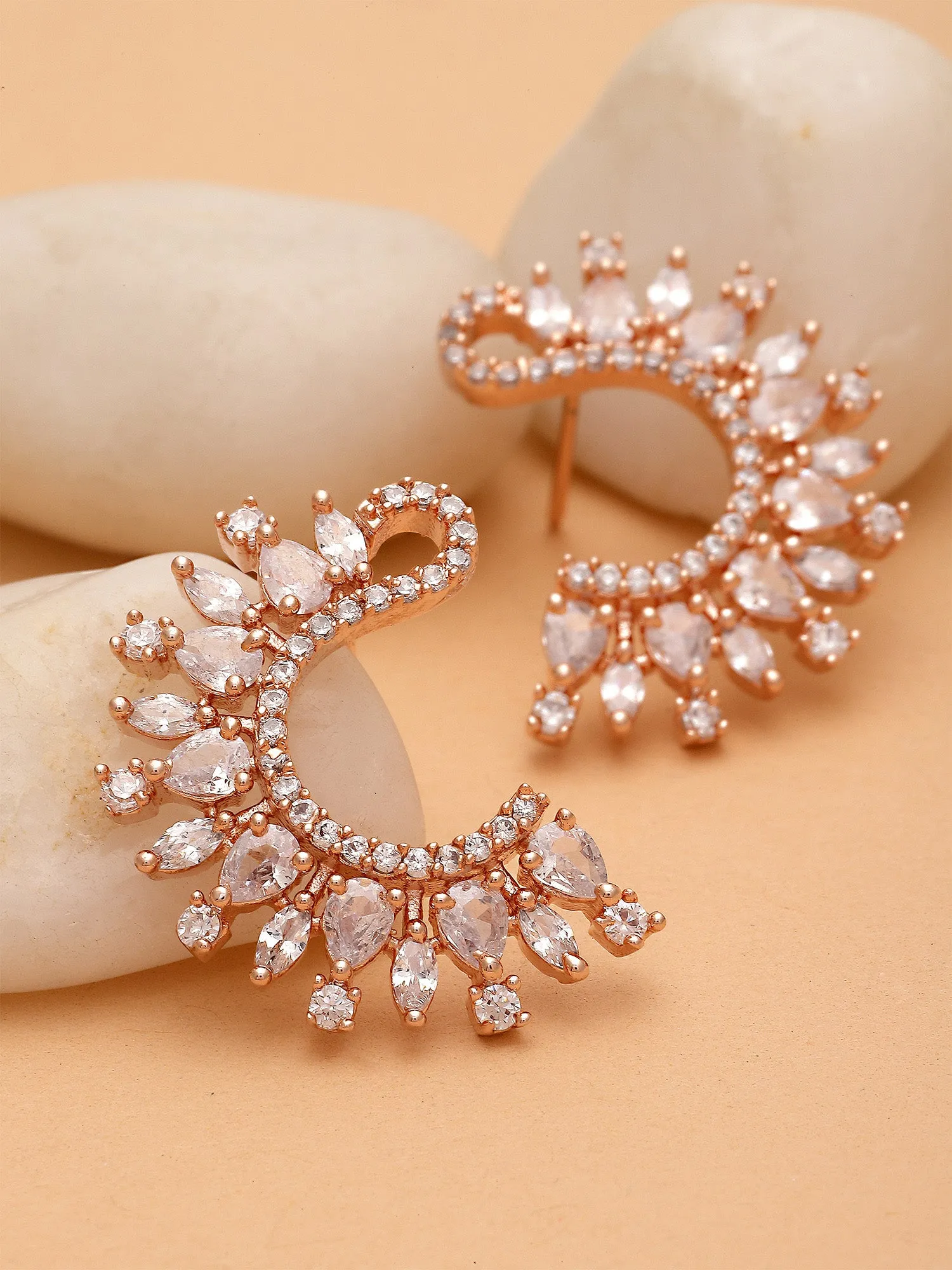Karatcart Rose Gold Plated Cubic Zirconia Stud Earrings for Women
