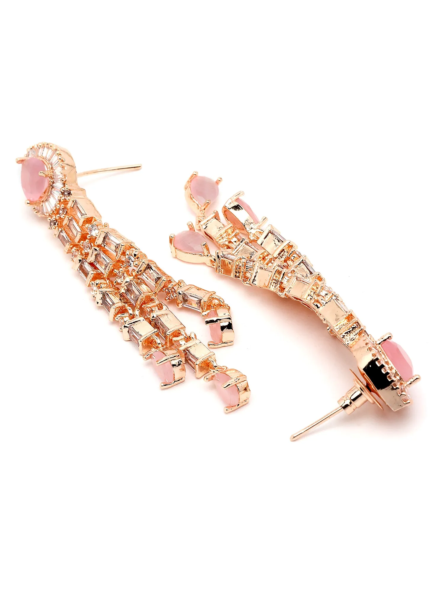 Karatcart Rose Gold Plated Cubic Zirconia Studded Long Drop Earrings for Women