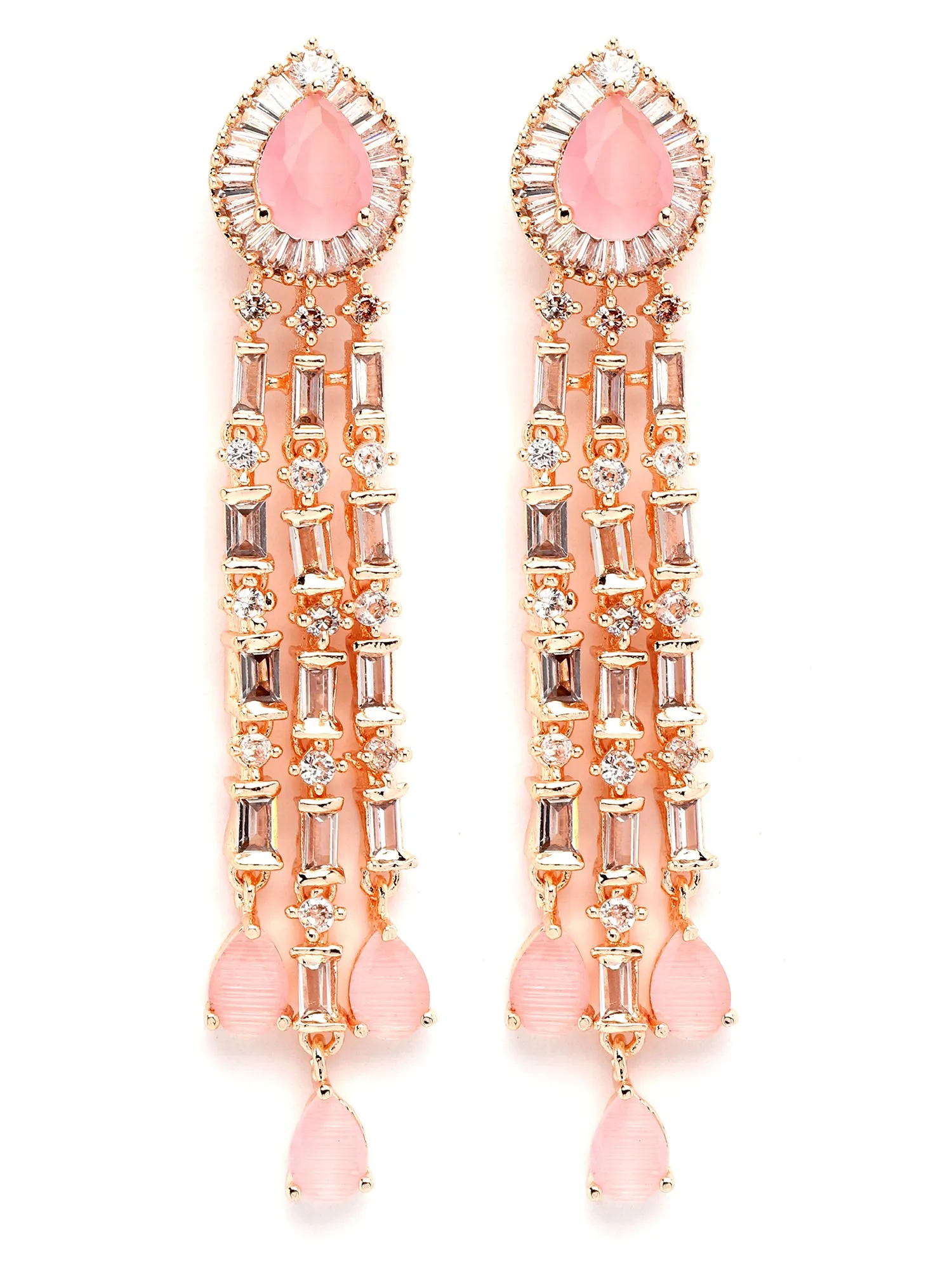 Karatcart Rose Gold Plated Cubic Zirconia Studded Long Drop Earrings for Women