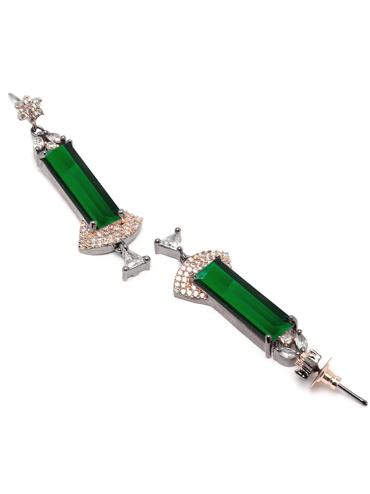 Karatcart Rose Gold Plated Green Cubic Zirconia Studded Drop Earrings for Women