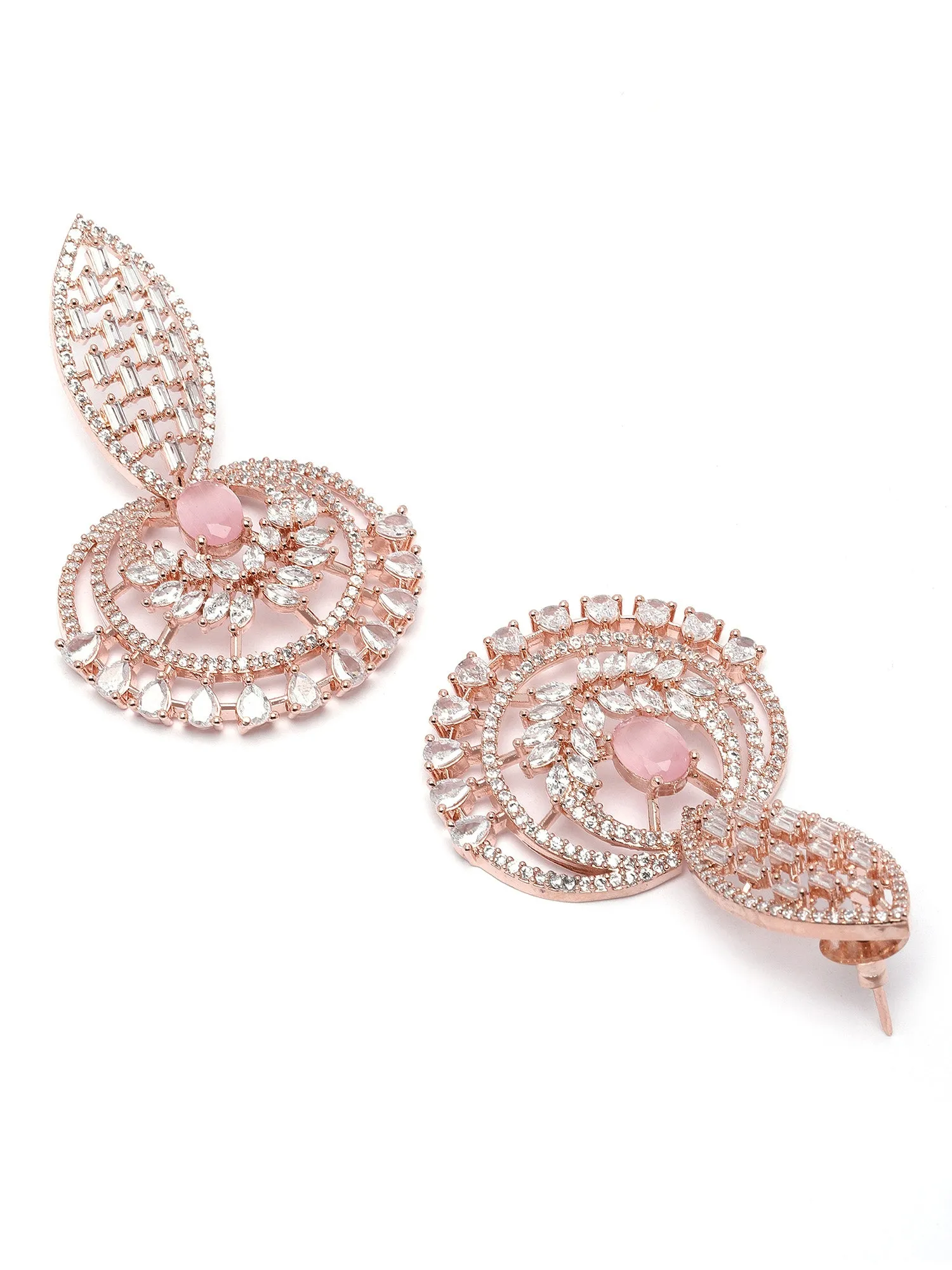 Karatcart Rose-Gold Plated Pink Cubic Zirconia Studded Drop Earrings for Women