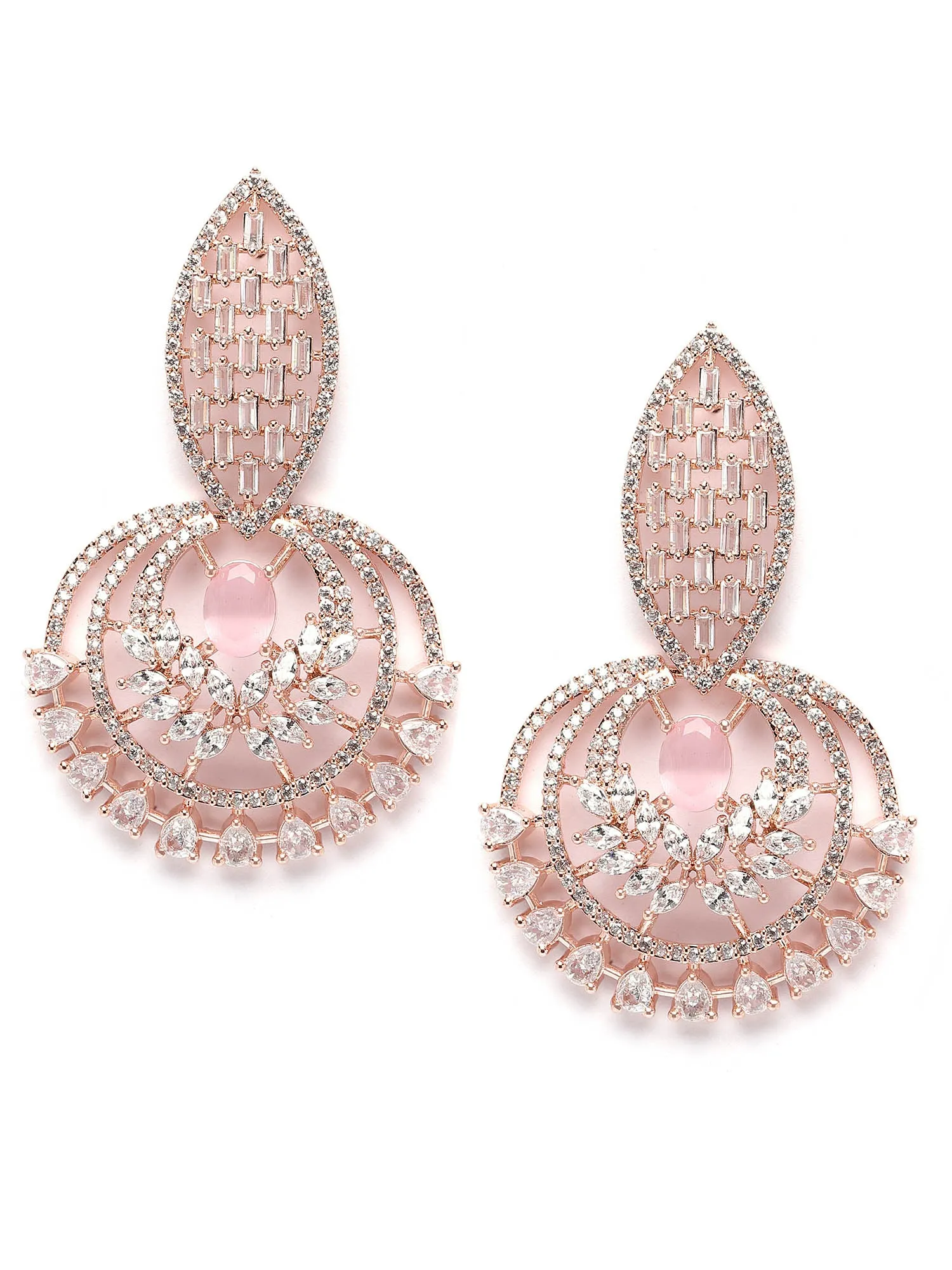 Karatcart Rose-Gold Plated Pink Cubic Zirconia Studded Drop Earrings for Women