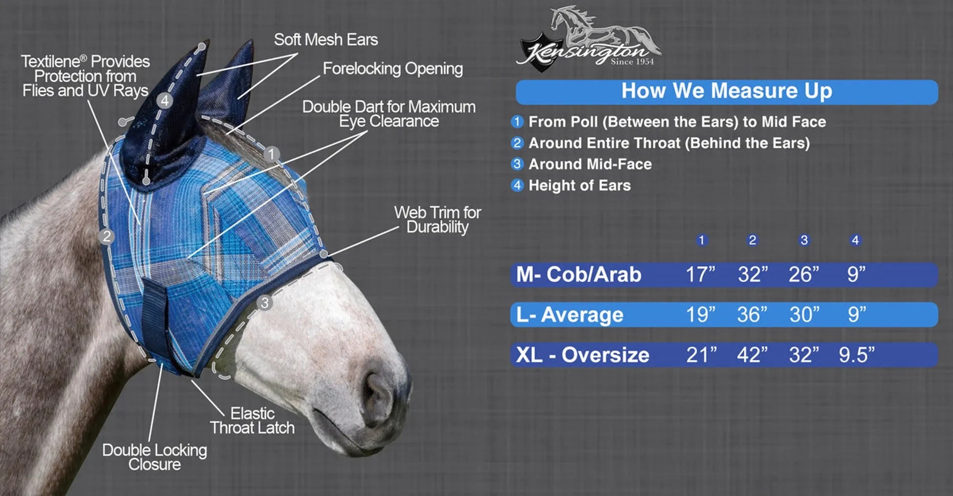 Kensington Signature Fly Mask with Ears-Atlantis
