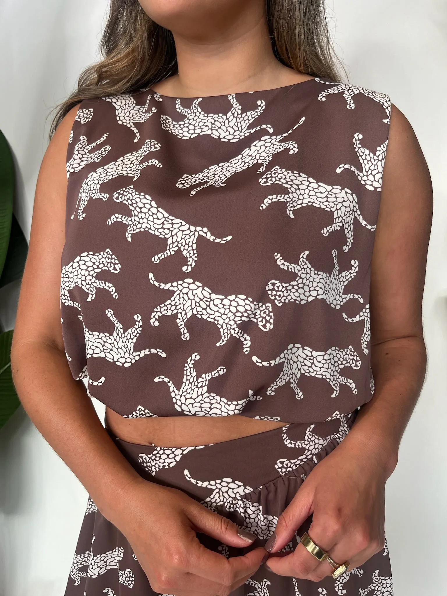KLD Animal Print Bubble Hem Crop Top