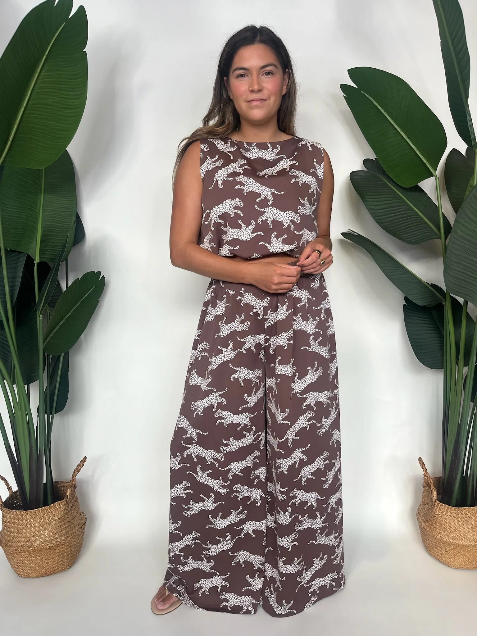 KLD Animal Print Bubble Hem Crop Top