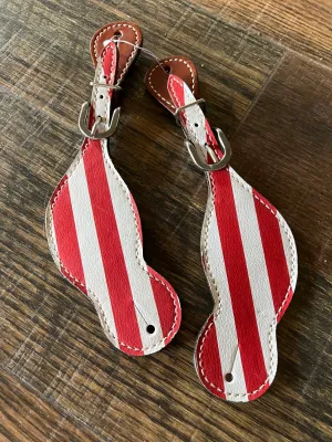 Ladies Red/White Stripes leather spur straps