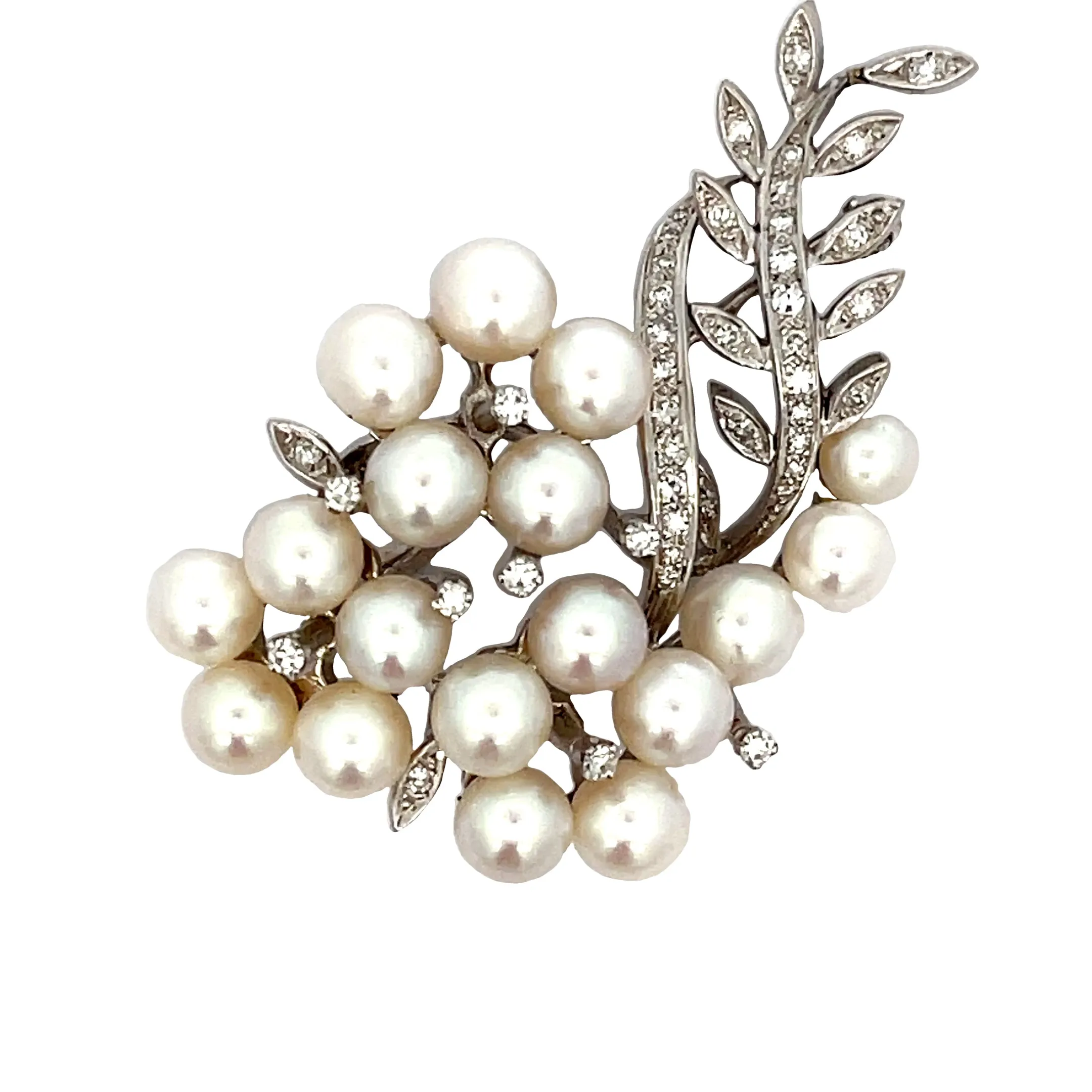 Ladies Vintage 14k white gold Pearl and Diamond necklace