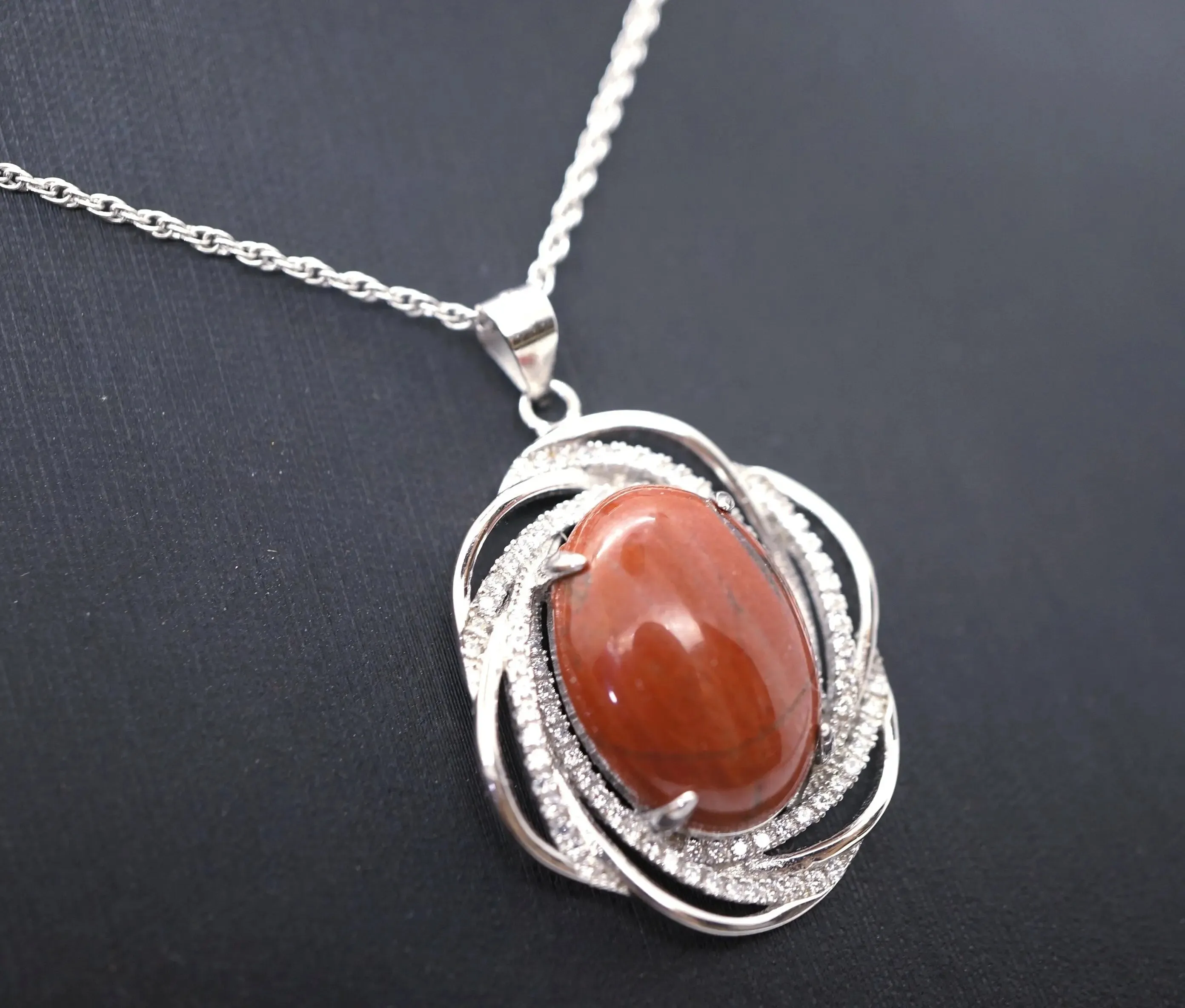 Large Red Bloodstone Necklace - Sterling Silver Infinite Red Jasper Root Chakra Healing Natural Bloodstone Pendant