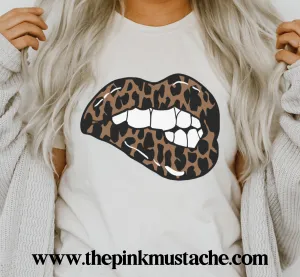 Leopard Biting Lips Shirt / Fun Leopard Rocker Tee