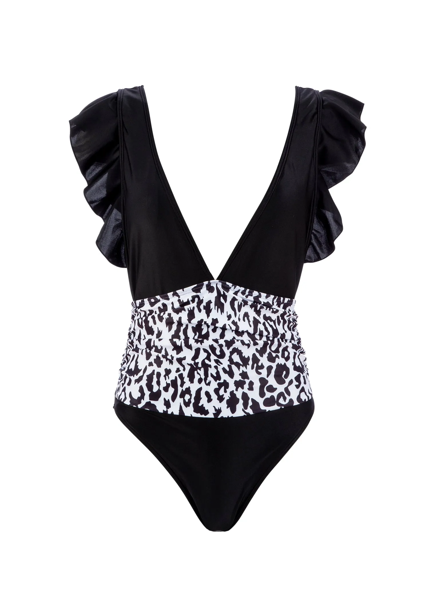 Leopard Print Deep V One Piece Swimsuit