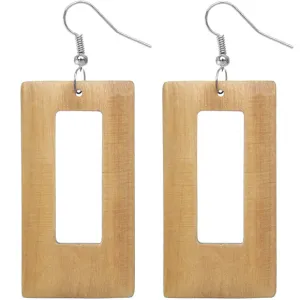 Light Brown Wooden Cutout Rectangle Earrings