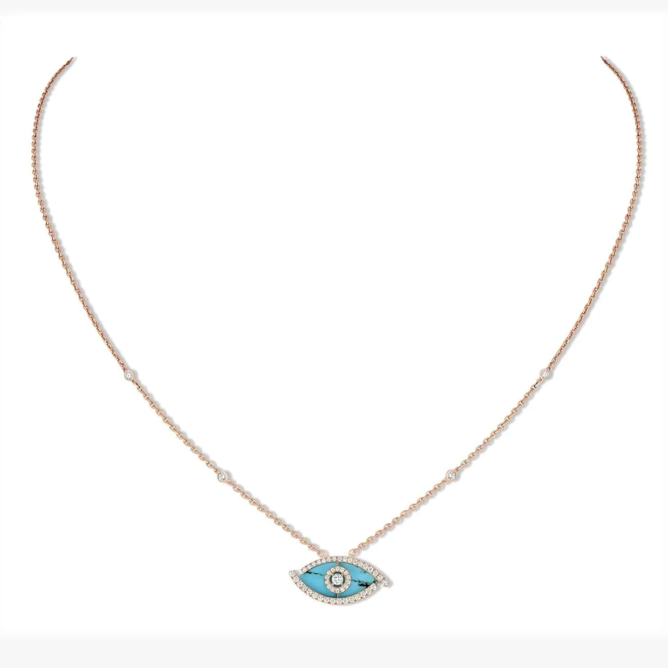 Lucky Eye 18K Rose Gold Diamonds & Turquoise Necklace