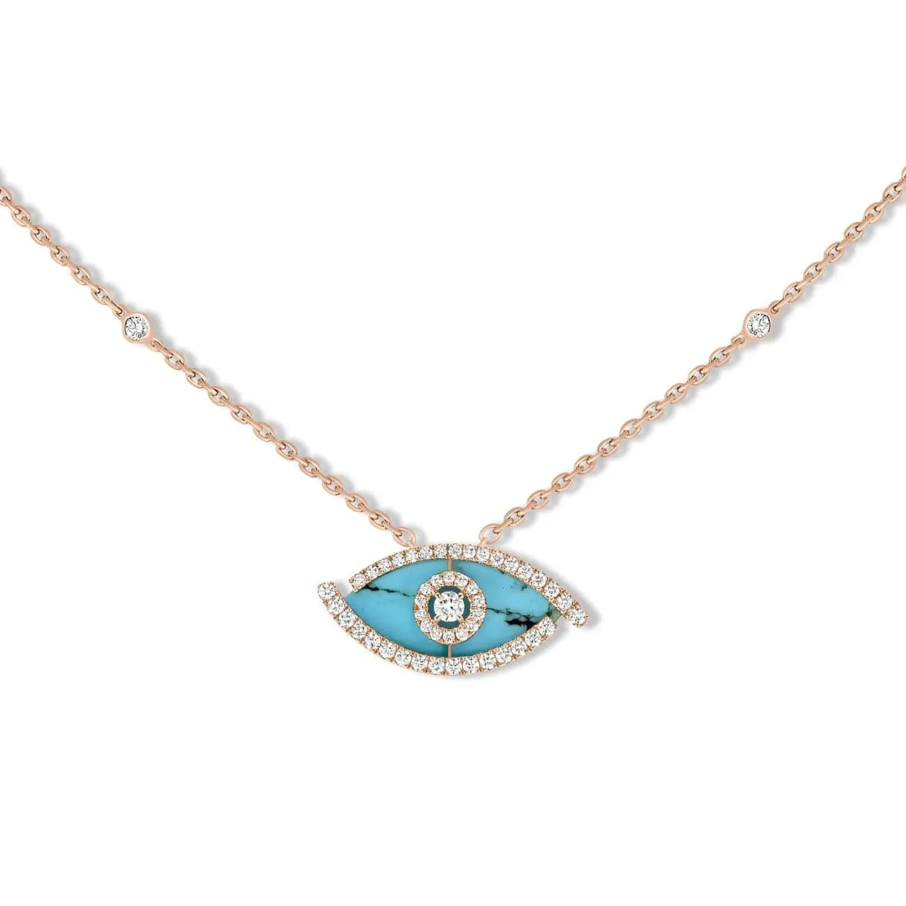 Lucky Eye 18K Rose Gold Diamonds & Turquoise Necklace