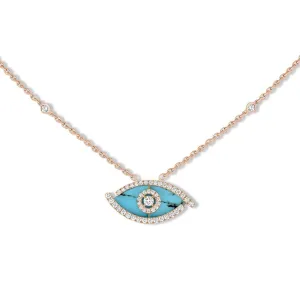Lucky Eye 18K Rose Gold Diamonds & Turquoise Necklace
