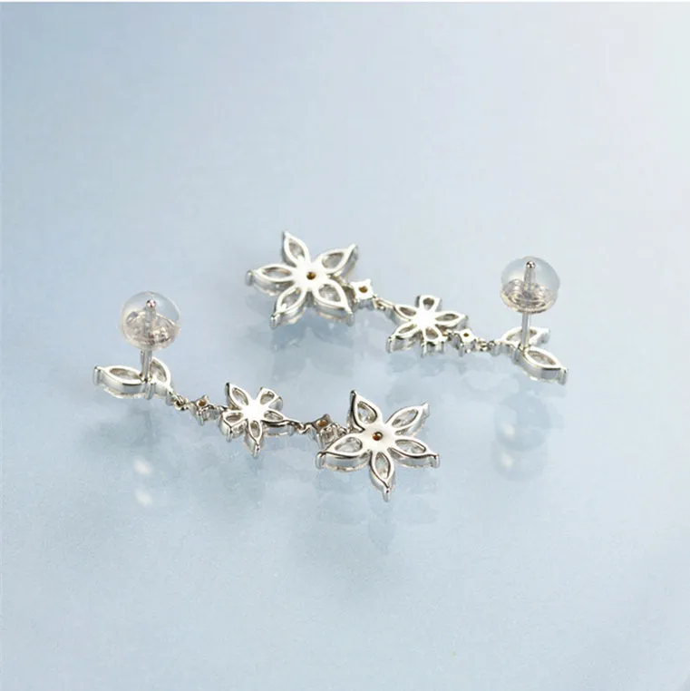 Luxury Diamond Flower Dangle Drop Earrings