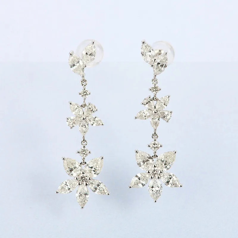 Luxury Diamond Flower Dangle Drop Earrings