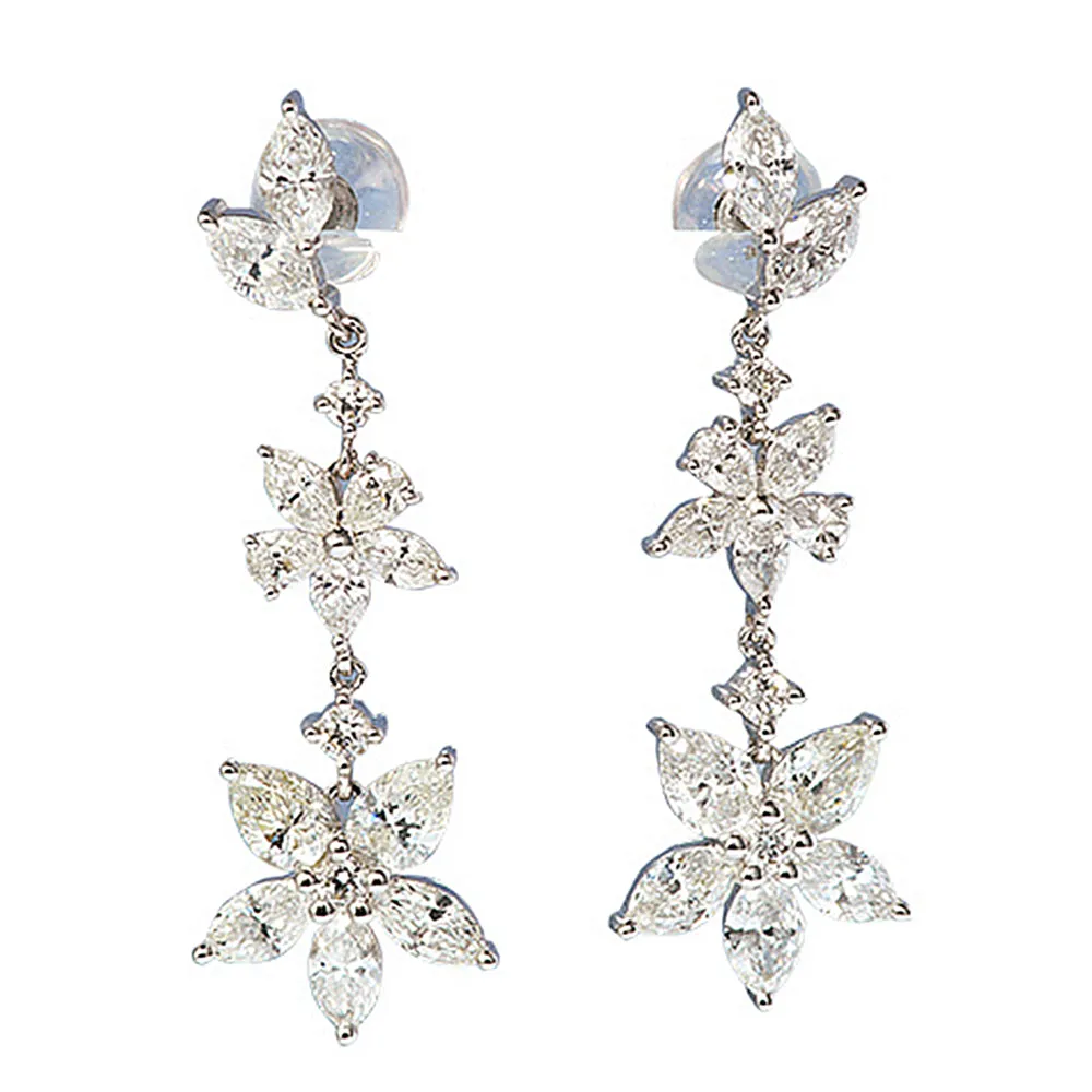 Luxury Diamond Flower Dangle Drop Earrings