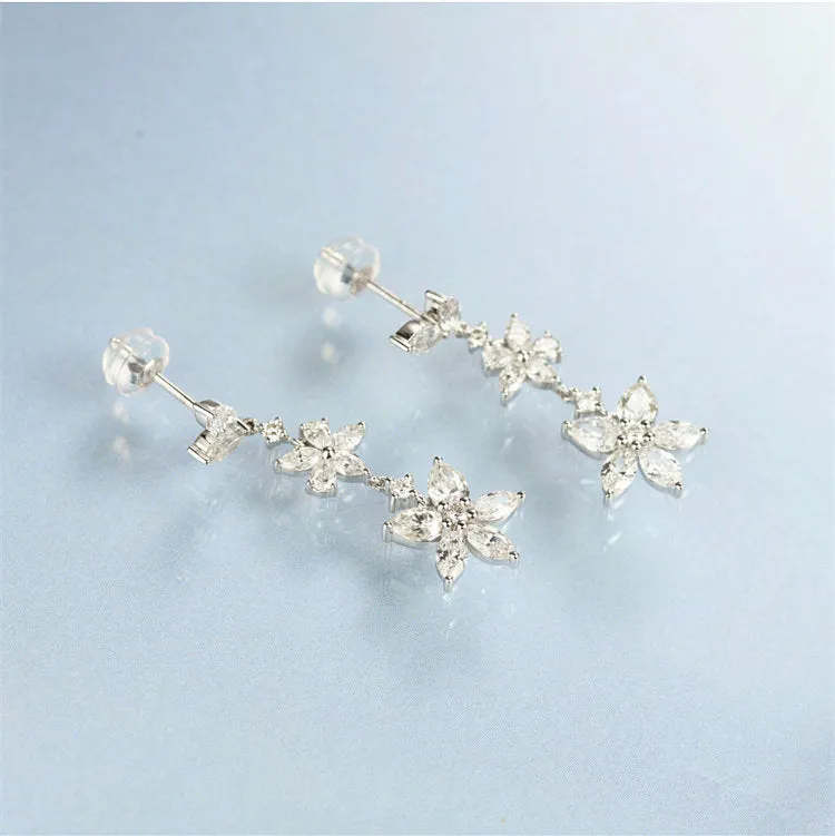 Luxury Diamond Flower Dangle Drop Earrings